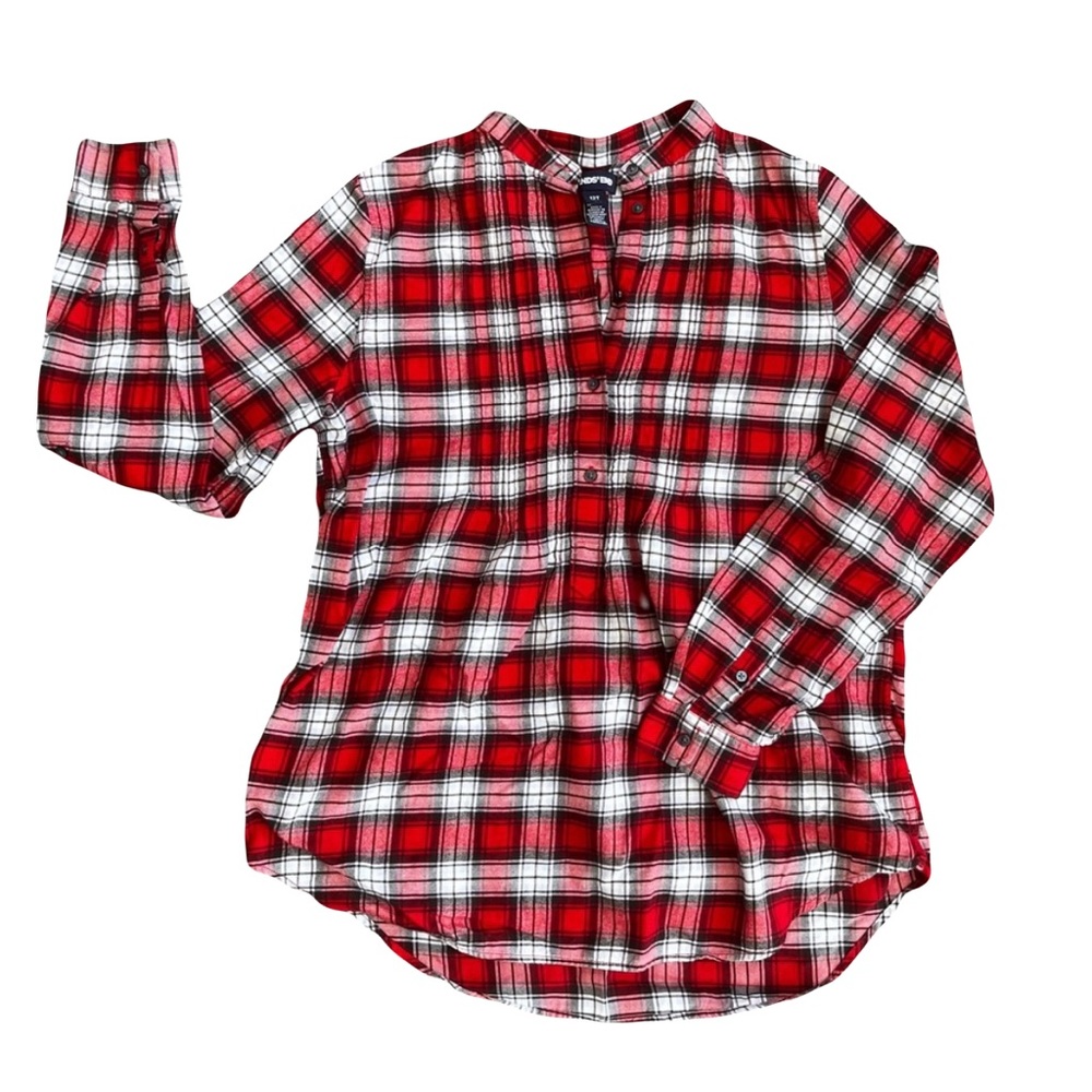 Lands End Long Sleeve 1/4 Button Flannel Red Plaid Sz 12T